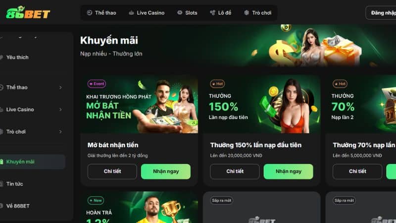 Yếu tố thu hút người chơi tại 86Bet chính là các chương trình khuyến mãi hấp dẫn